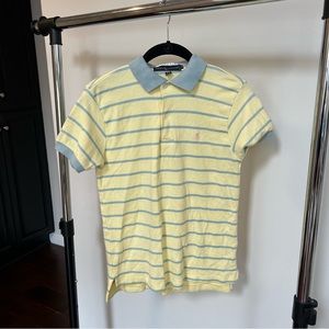 Ralph Lauren 100% Cotton Light Blue and Yellow Striped Polo